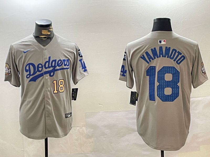 Men Los Angeles Dodgers #18 Yamamoto Grey Game 2024 Nike MLB Jersey style 12123